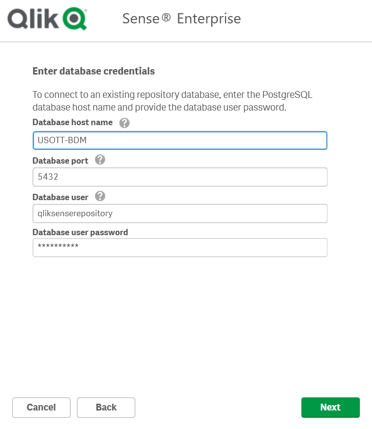 Installer window to connect to exisiting database