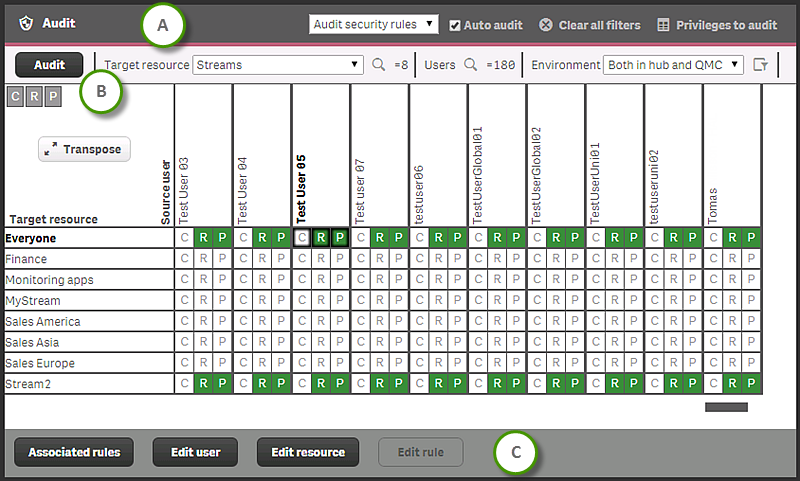 Example of audit page interface