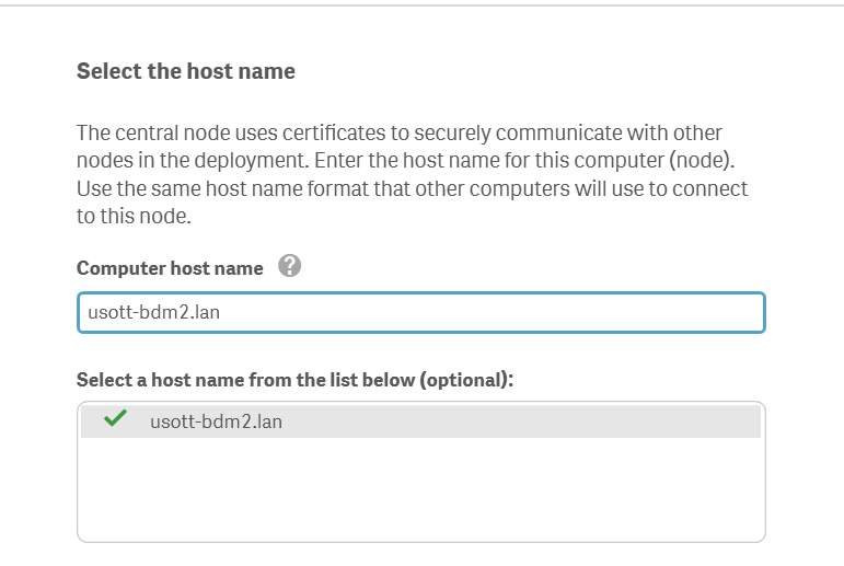 Qlik Sense installer add host name screen