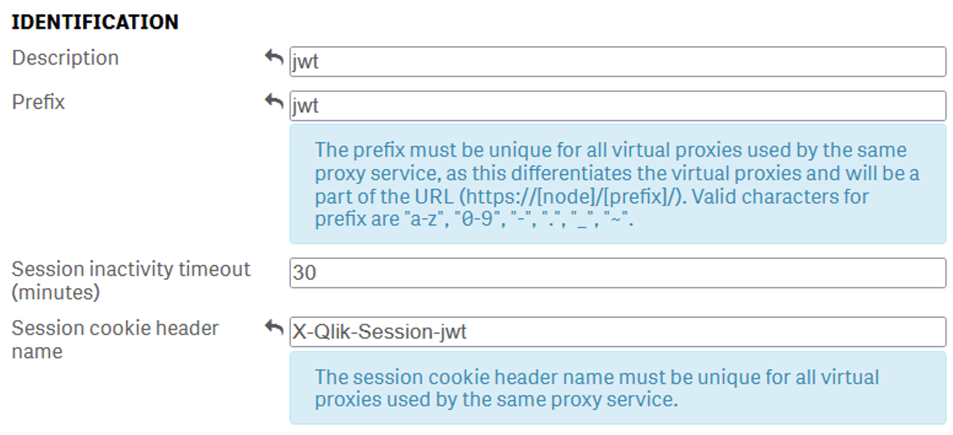 Identification settings.