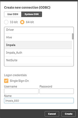 Create new ODBC connection dialogue