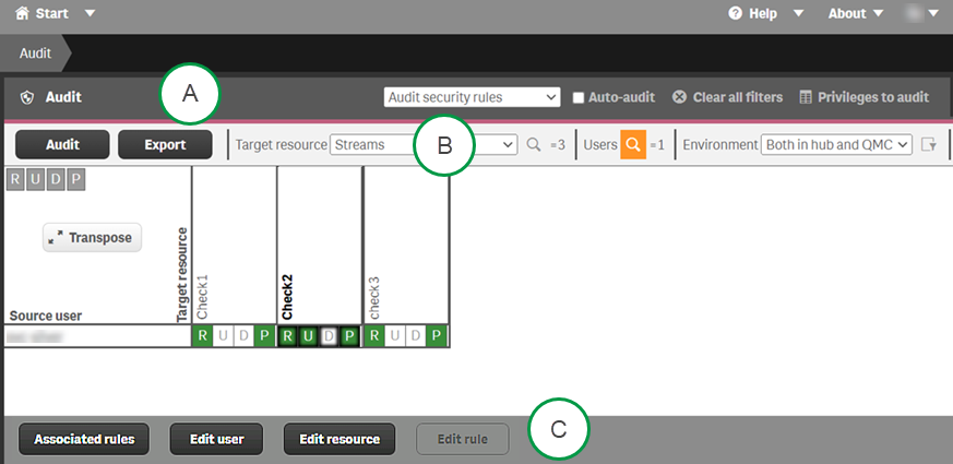 Example of audit page interface