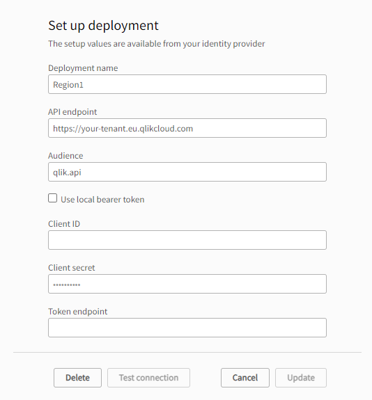 The deployment configuration pane with input fields.