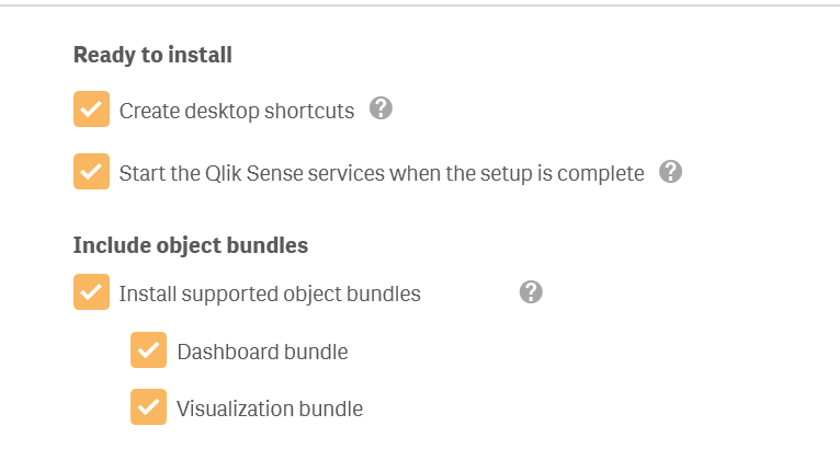 Ready to install screen from qlik sense installer with all options selected.
