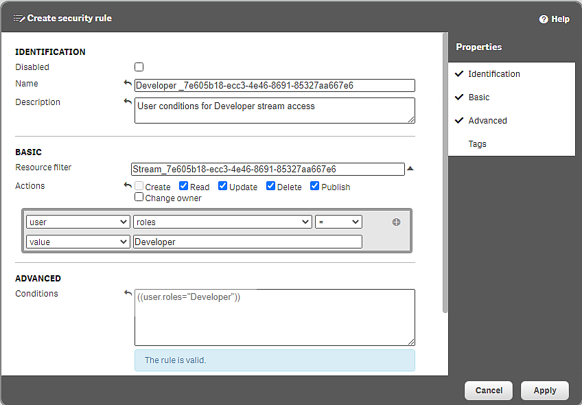 Create security role pane