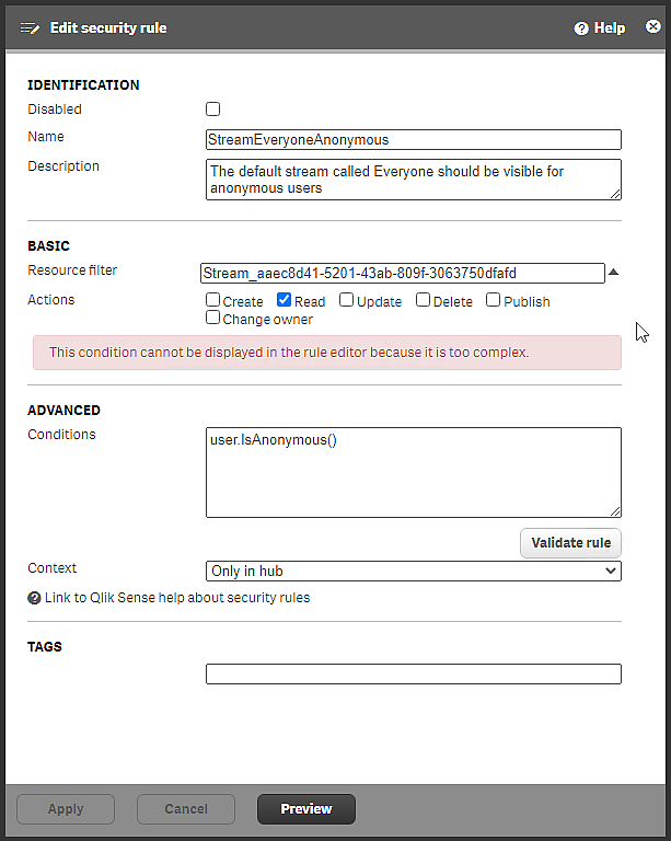 Edit security role pane