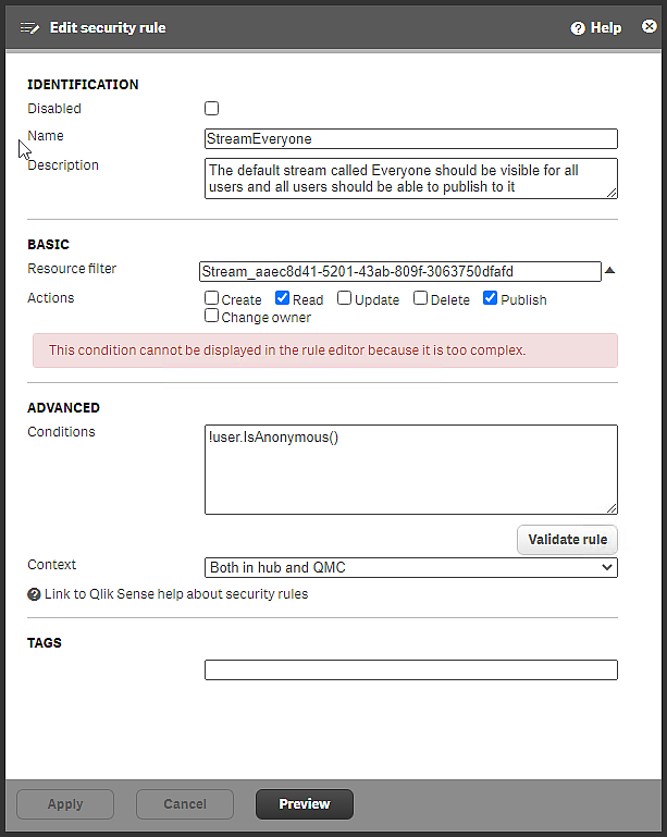 Edit security role pane