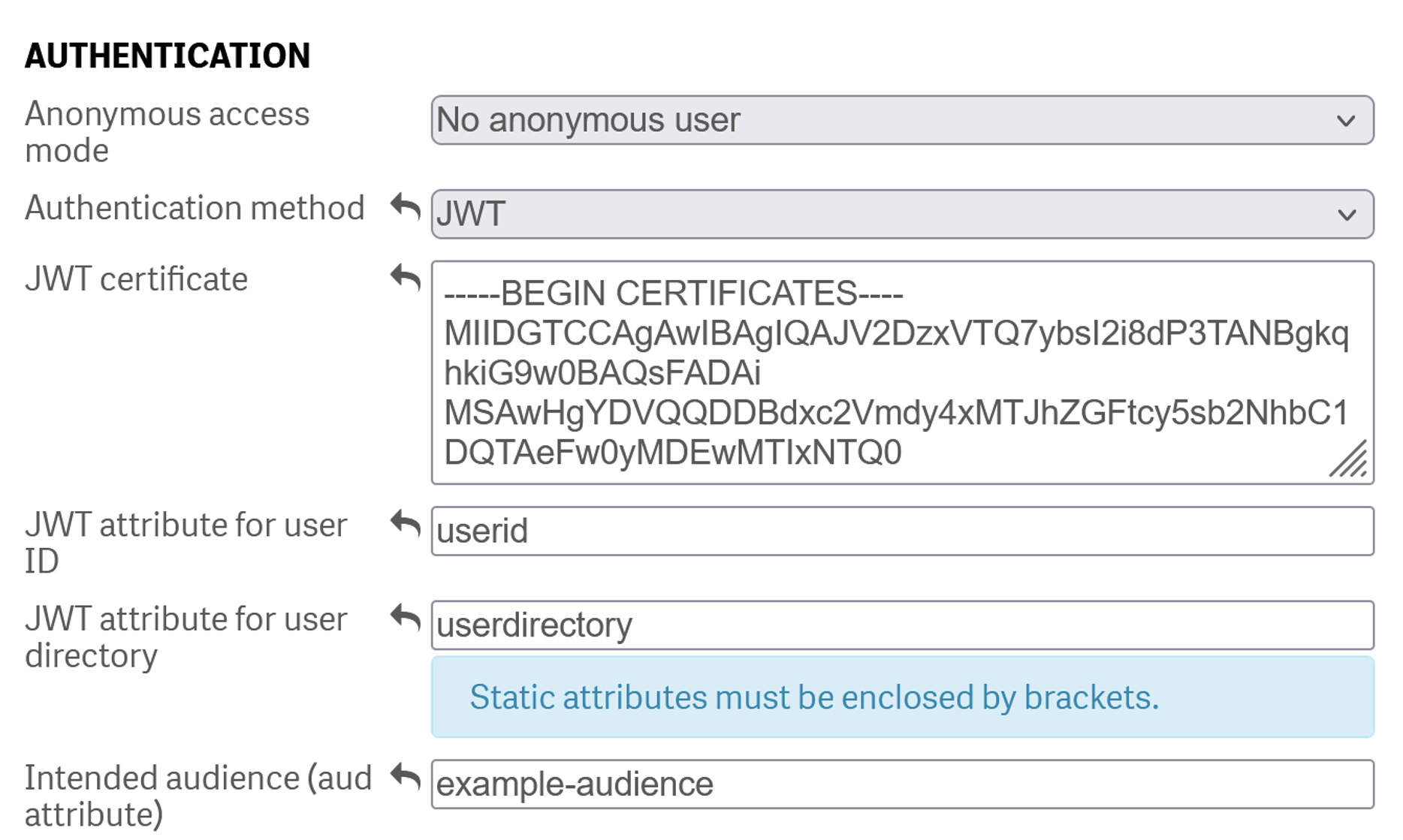 Authentication settings.