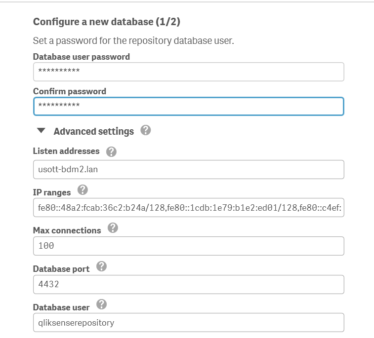 Click to view full size Window 1 of 2 for configure new database