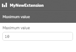 An interface titled "MyNewExtension" with the subtitle "Maximum value". Under "Maximum value", there is a text box containing "10" with the title "Maximum value".