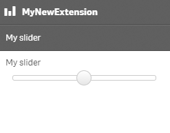 An interface titled "MyNewExtension" with the subtitle "My slider". Under "My slider" there is a sliding range with the slider positioned in the center of the range.