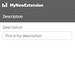 An interface titled "MyNewExtension" with the subtitle "Description". Under "Description" there is a text box with the title "Description". In the text box are the words "This is my description".