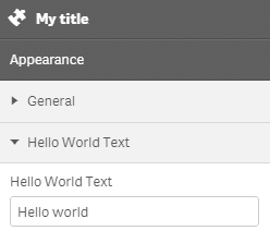 Text definition field in Appearance sidebar section