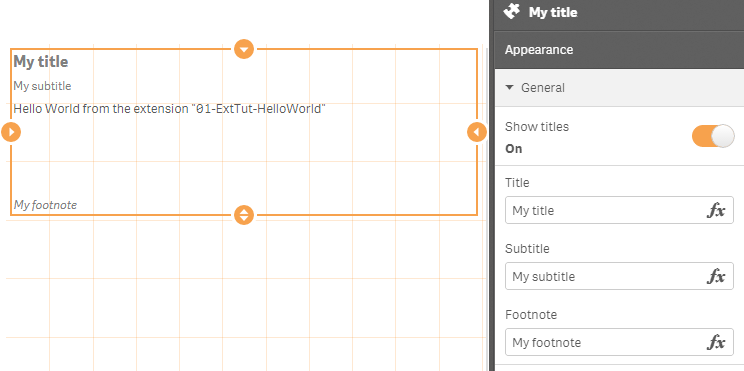 Example extension selected, with Appearance properties panel on the right