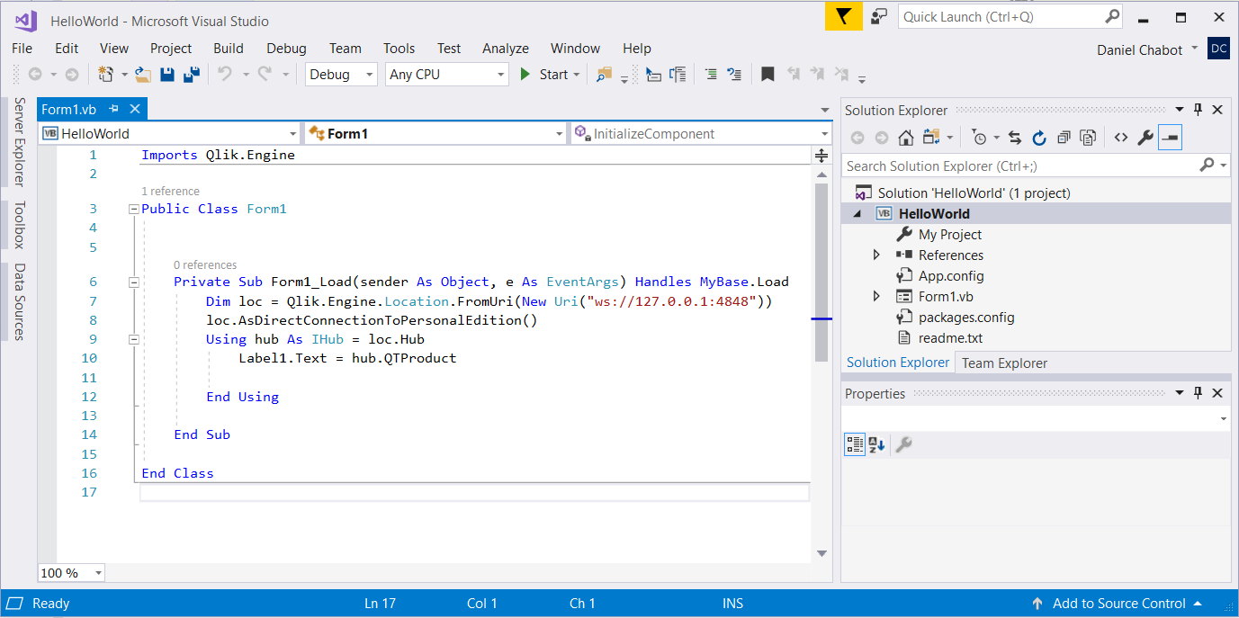 The Form1.vb file containing the above code.