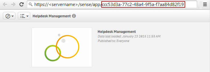 The Qlik Sense app. The app id, which comes after the final slash in the hyperlink at the top, is highlighted.