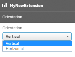An interface titled "MyNewExtension" with the subtitle "Orientation". There is a drop-down menu for the following options: "Vertical" and "Horizontal".