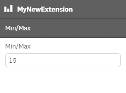 An interface titled "MyNewExtension" with the subtitle "Min/Max". It contains a subtitle that is also called "Min/Max" with a text field below it containing the number 15.