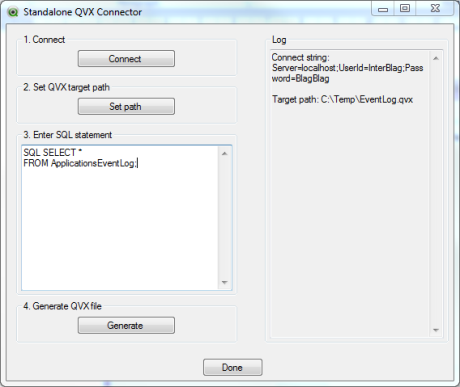 Standalone QVX Connector dialog