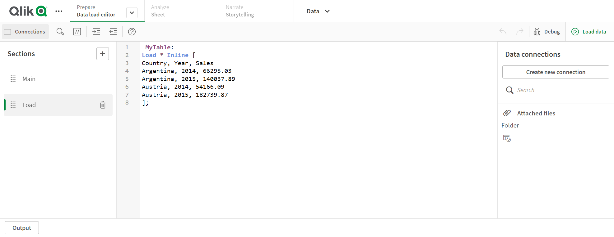 Inline load in data load editor.