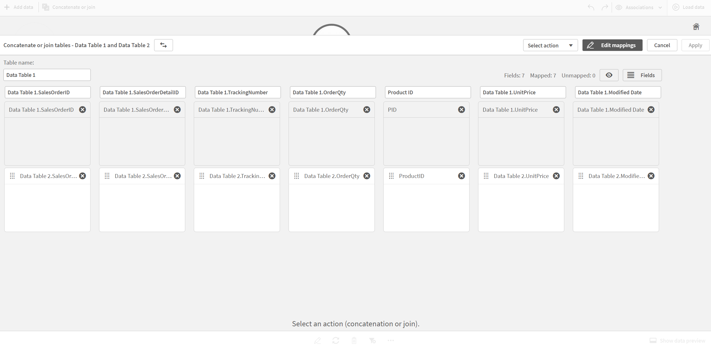 Edit mappings view with the result after editing.