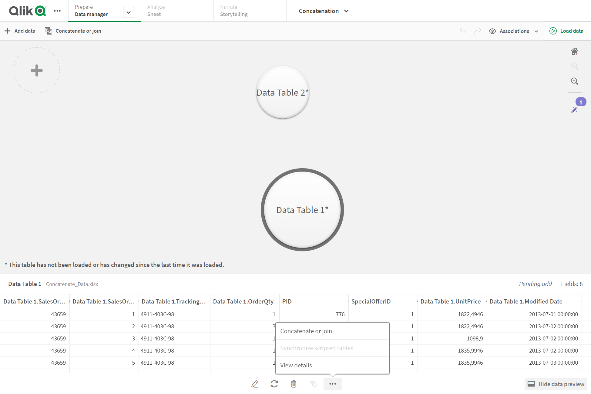 Stepbystep Combining tables using forced concatenation Qlik Sense