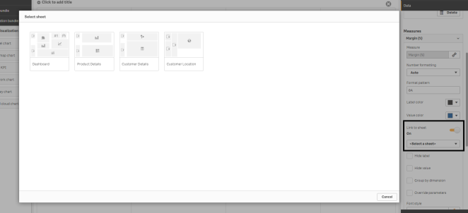 Linking to a separate sheet in properties pane.