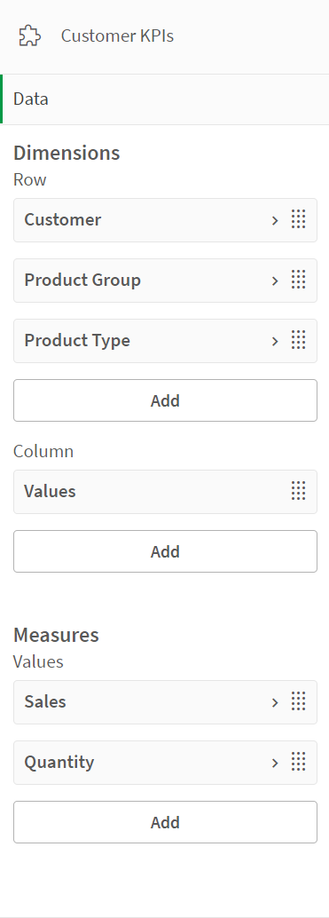 Properties panel, Data section. 