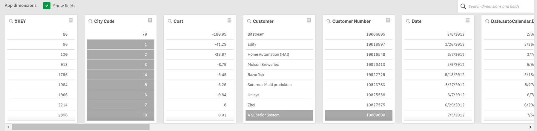 App dimensions in associative insights