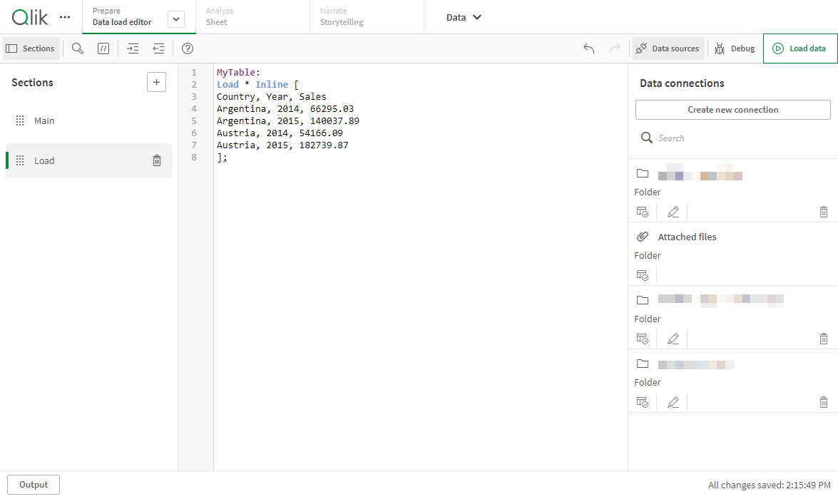 Inline load in data load editor.