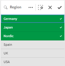 Filter pane with three values selected.