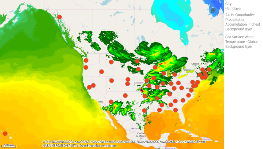 Map chart with a point layer overlaid on a TMS background