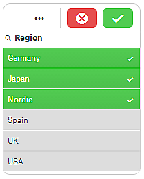 Filter pane with three values selected.