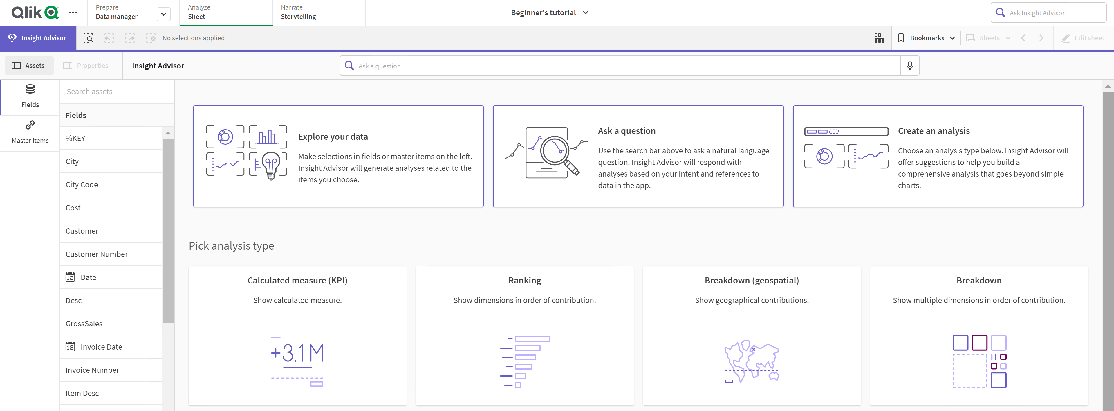 Insight Advisor open in a sheet