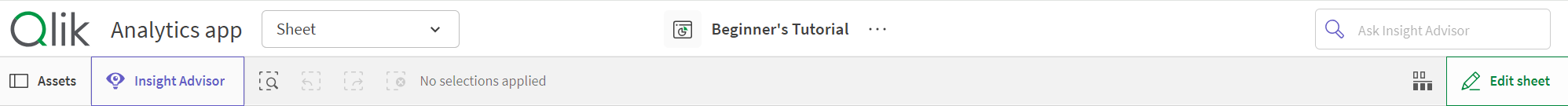 Navigation bar and toolbar in Qlik Sense Enterprise.