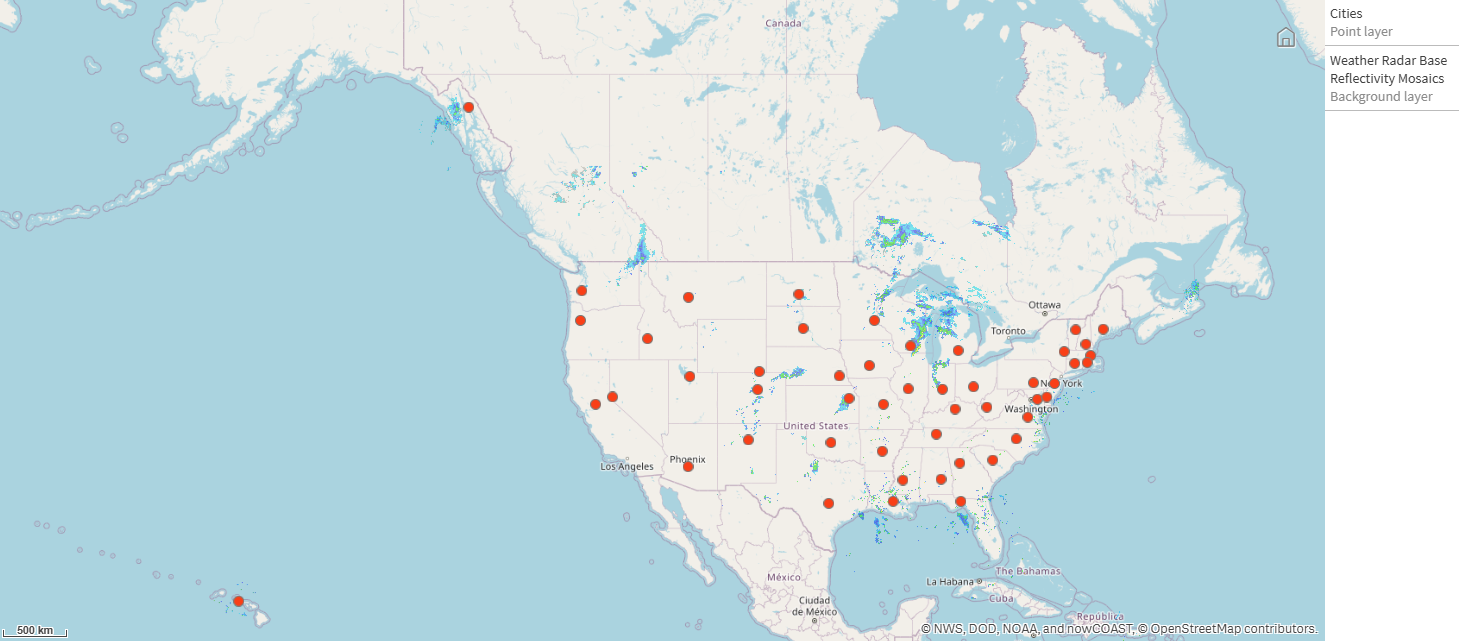 Map chart with a point layer overlaid on TMS and WMS background layers
