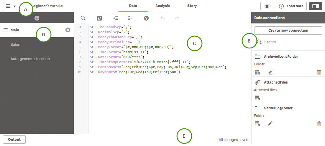 Example of the data load editor.