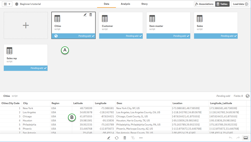 Data manager in tables view.