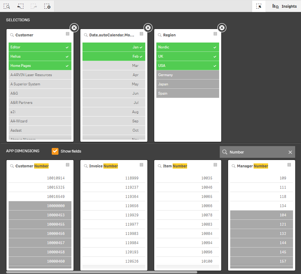 Selections tool view.