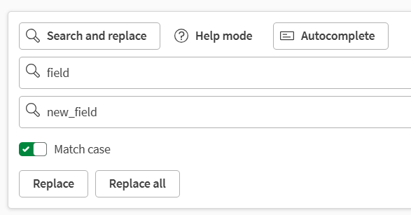 Search and replace feature of the expression editor