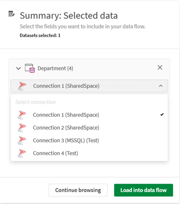 Selecting a specific connection for a dataset.