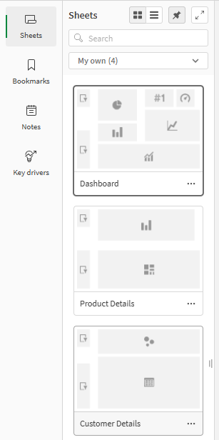 An open assets panel showing the sheets in the app.