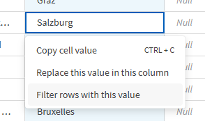 Right-clicking a value to open the filter menu