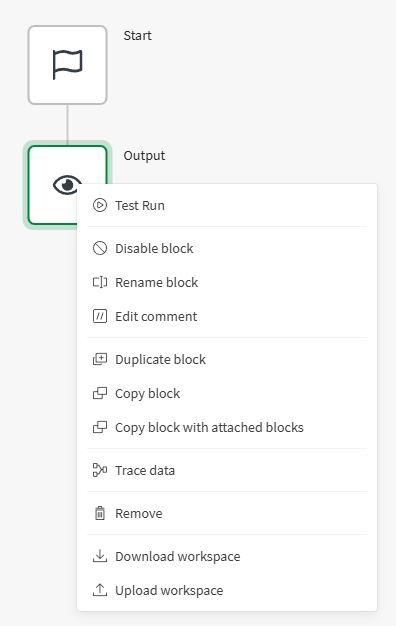 Block actions menu