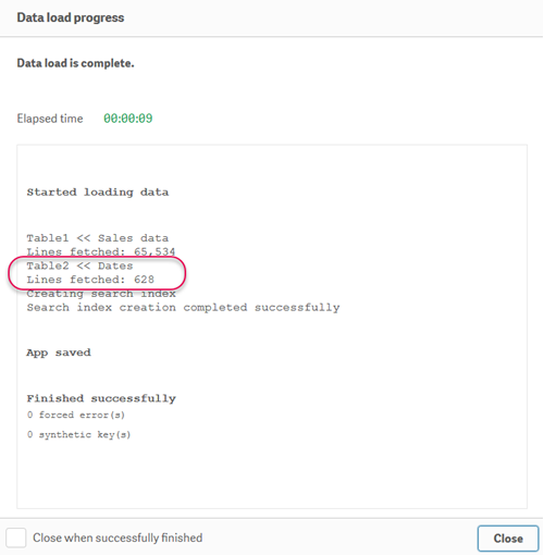 Data load progress window