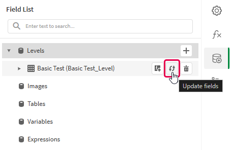Clicking the 'Update fields' icon to refresh a level data binding