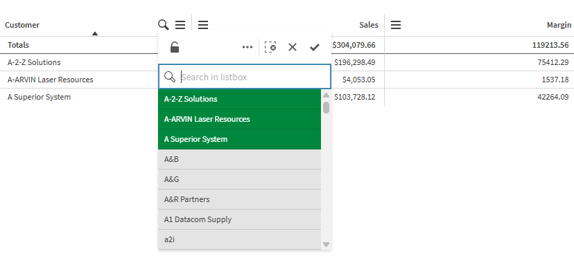 Table with selected fields in a dimension.