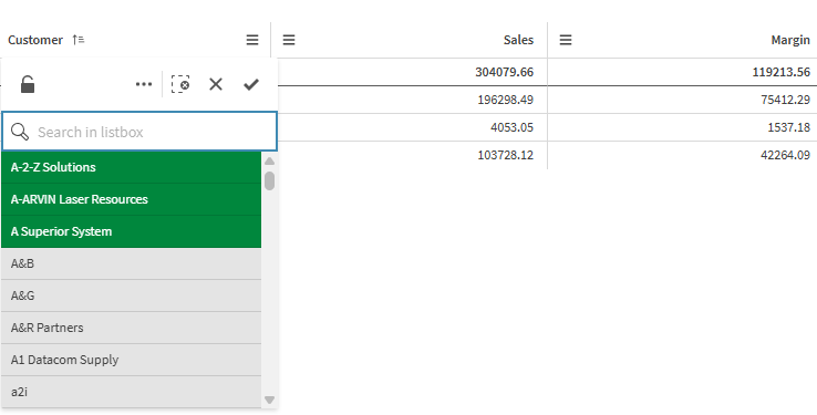 Table with selected fields in a dimension.