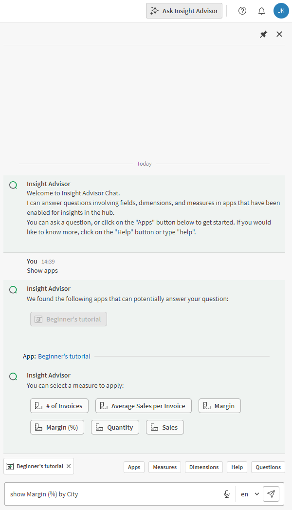 Insight Advisor Chat, showing a conversation