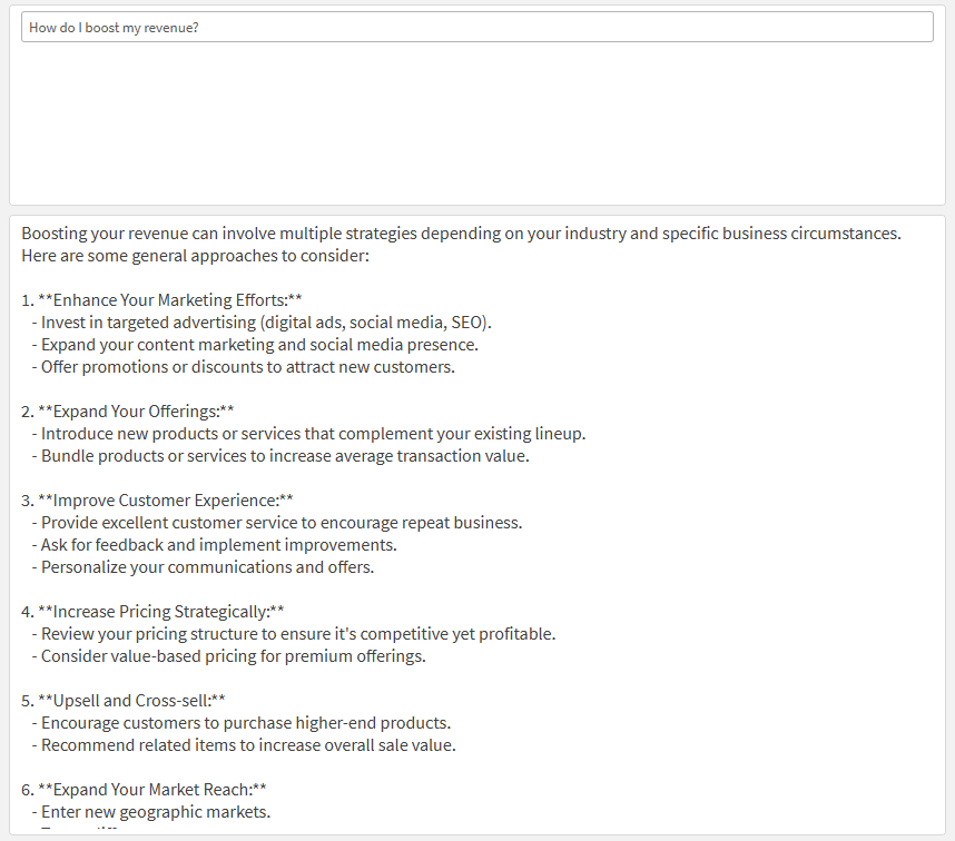 Qlik Sense sheet object with response from OpenAI.